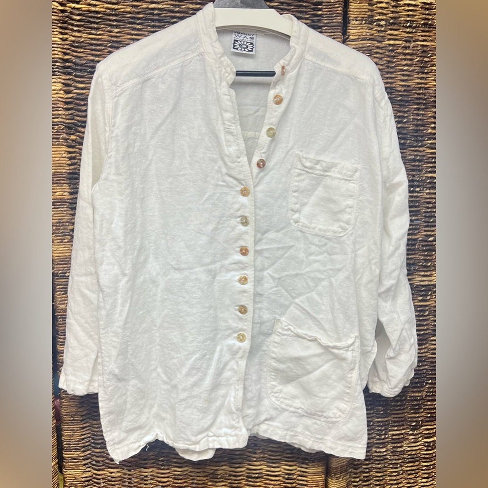 Johnny Was Collection‎ - White Textured Shirt-Button down, Small